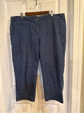 Lands' End Navy White Polka-Dot Cropped Pants